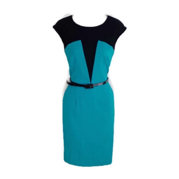 Calvin Klein Dresses & Skirts - Calvin Klein black green colorblock belted dress